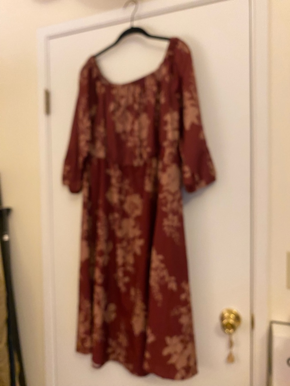 Rust Brown Floral Midi Dress